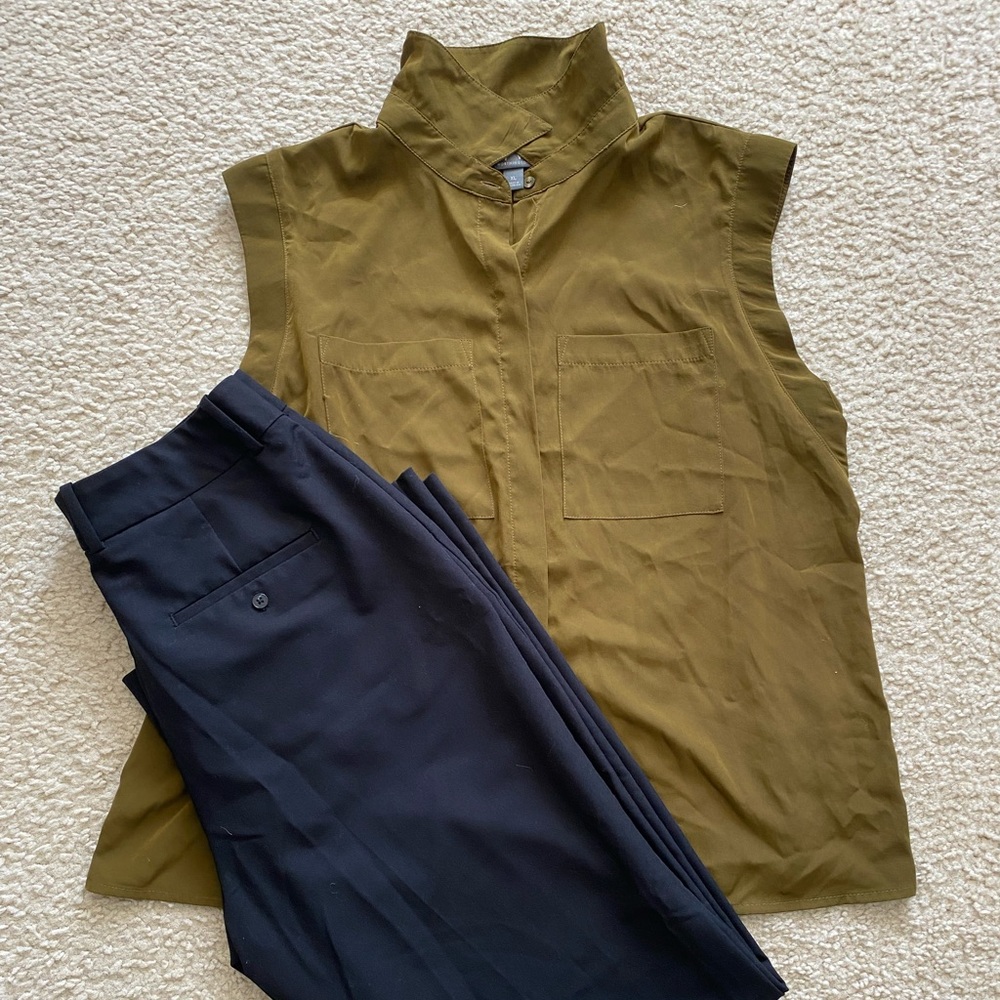 Worthington army green, button down tank top, XL